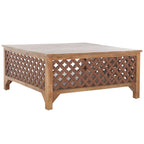 Table basse carrée à étagère unique avec sculptures ajourées — 86 cm