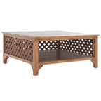 Table basse carrée à étagère unique avec sculptures ajourées — 86 cm
