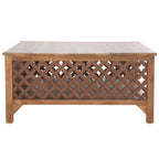 Table basse carrée à étagère unique avec sculptures ajourées — 86 cm