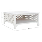 Table basse carrée à étagère unique avec sculptures ajourées — 86 cm