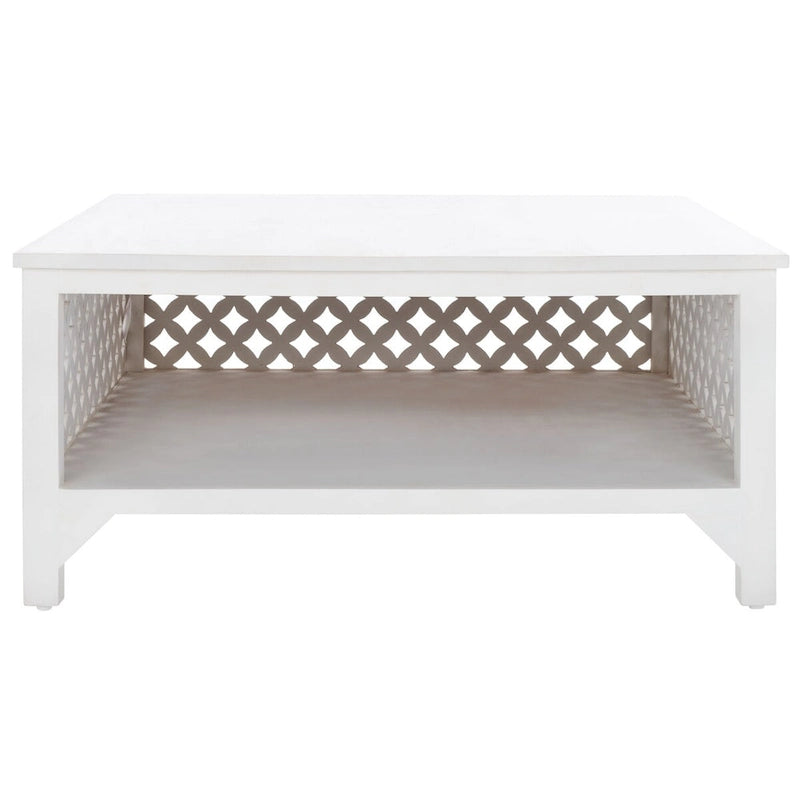 Table basse carrée à étagère unique avec sculptures ajourées — 86 cm