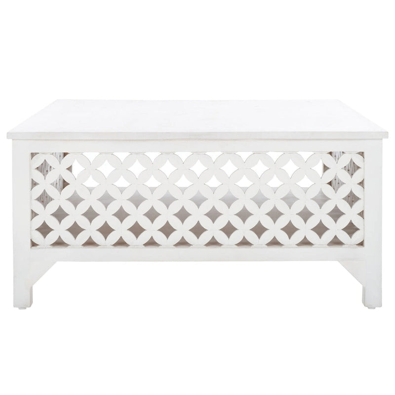 Table basse carrée à étagère unique avec sculptures ajourées — 86 cm