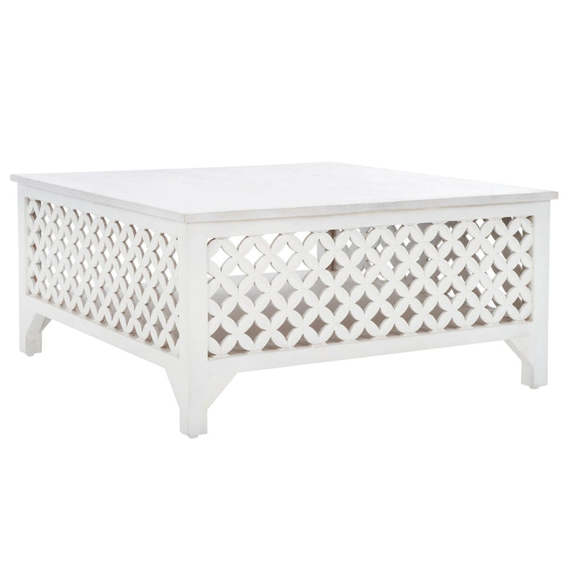 Table basse carrée à étagère unique avec sculptures ajourées — 86 cm
