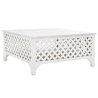 Table basse carrée à étagère unique avec sculptures ajourées — 86 cm