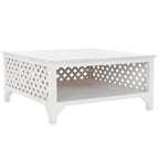 Table basse carrée à étagère unique avec sculptures ajourées — 86 cm