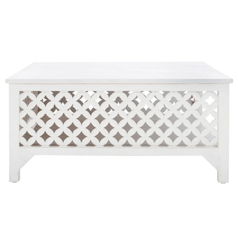 Table basse carrée à étagère unique avec sculptures ajourées — 86 cm