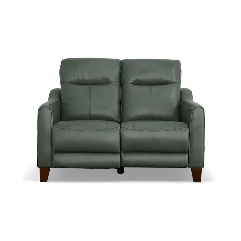 Causeuse inclinable à accoudoirs ronds en cuir véritable 57" — Ressorts Dual-Flex