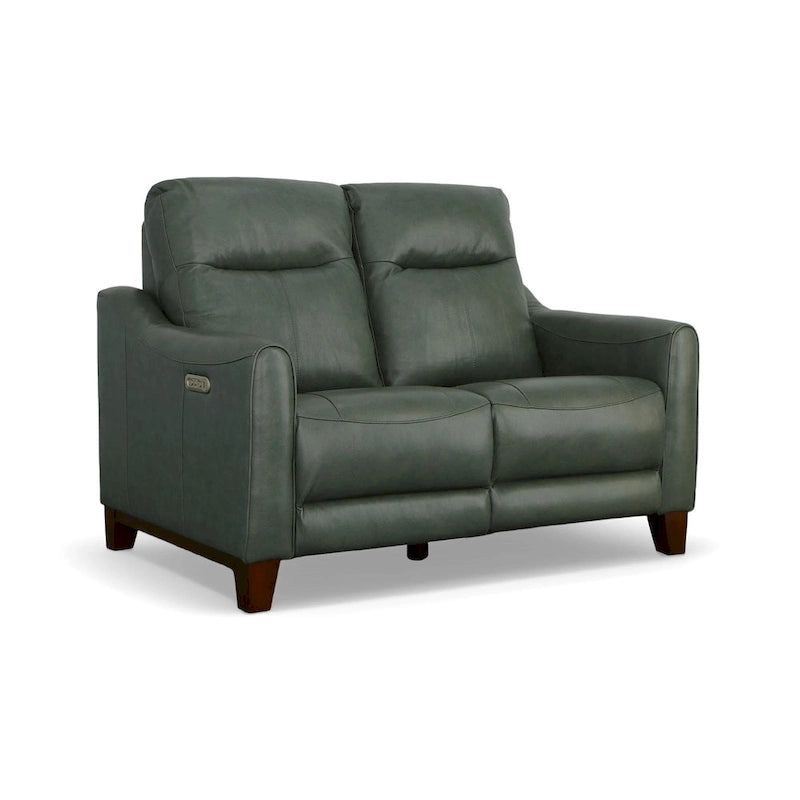 Causeuse inclinable à accoudoirs ronds en cuir véritable 57" — Ressorts Dual-Flex