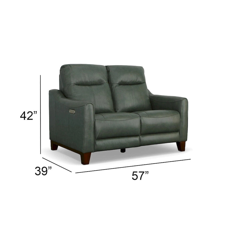 Causeuse inclinable à accoudoirs ronds en cuir véritable 57" — Ressorts Dual-Flex