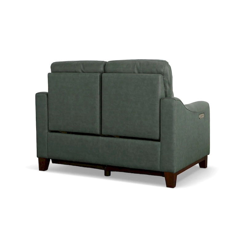 Causeuse inclinable à accoudoirs ronds en cuir véritable 57" — Ressorts Dual-Flex