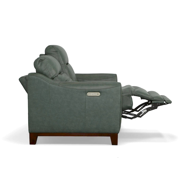 Causeuse inclinable à accoudoirs ronds en cuir véritable 57" — Ressorts Dual-Flex