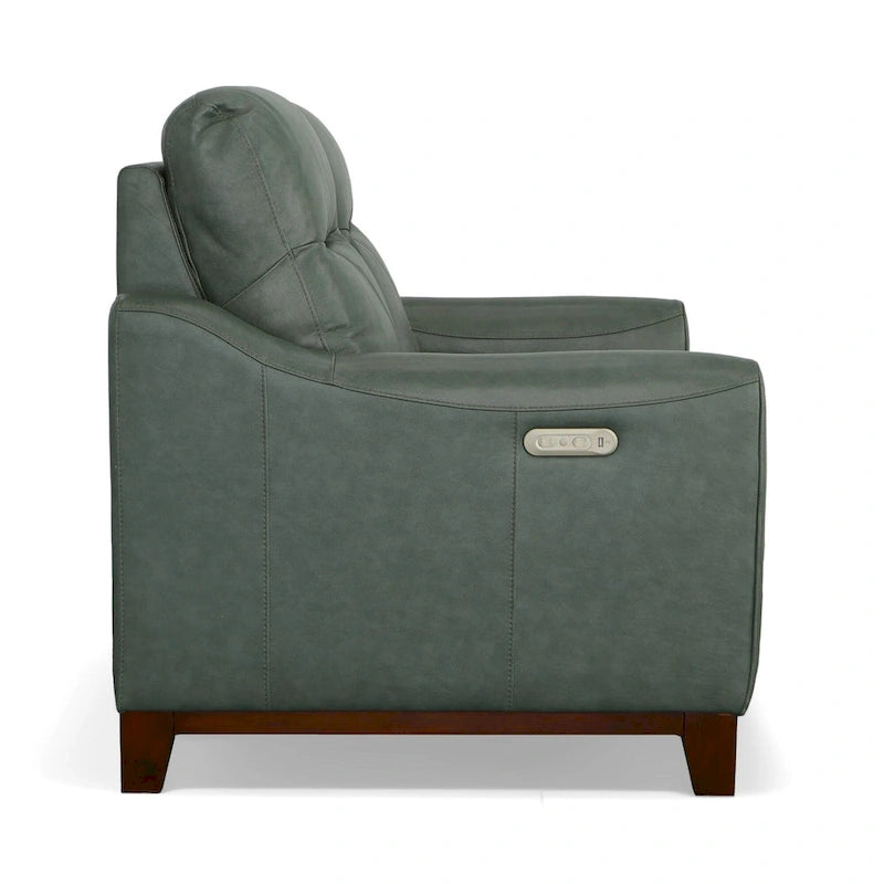 Causeuse inclinable à accoudoirs ronds en cuir véritable 57" — Ressorts Dual-Flex