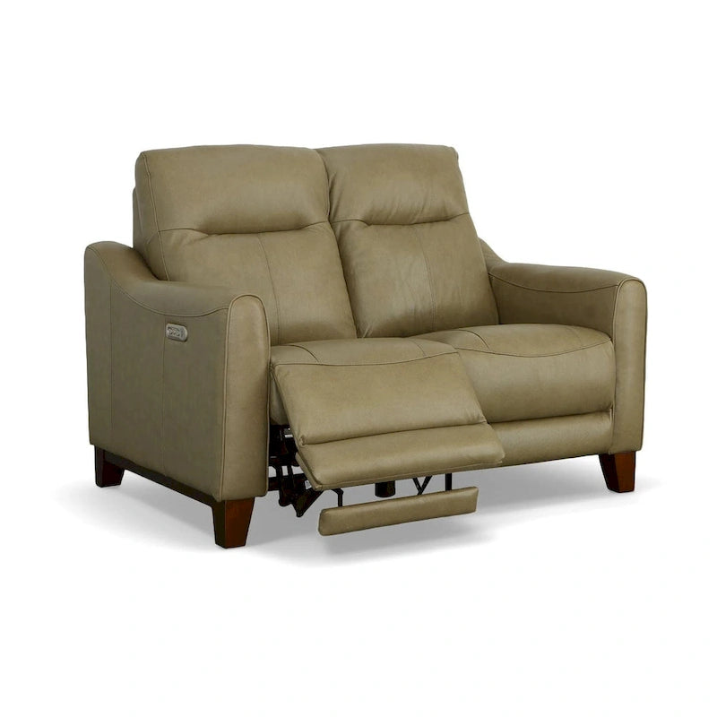 Causeuse inclinable à accoudoirs ronds en cuir véritable 57" — Ressorts Dual-Flex