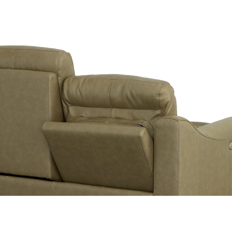 Causeuse inclinable à accoudoirs ronds en cuir véritable 57" — Ressorts Dual-Flex