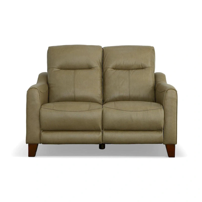 Causeuse inclinable à accoudoirs ronds en cuir véritable 57" — Ressorts Dual-Flex
