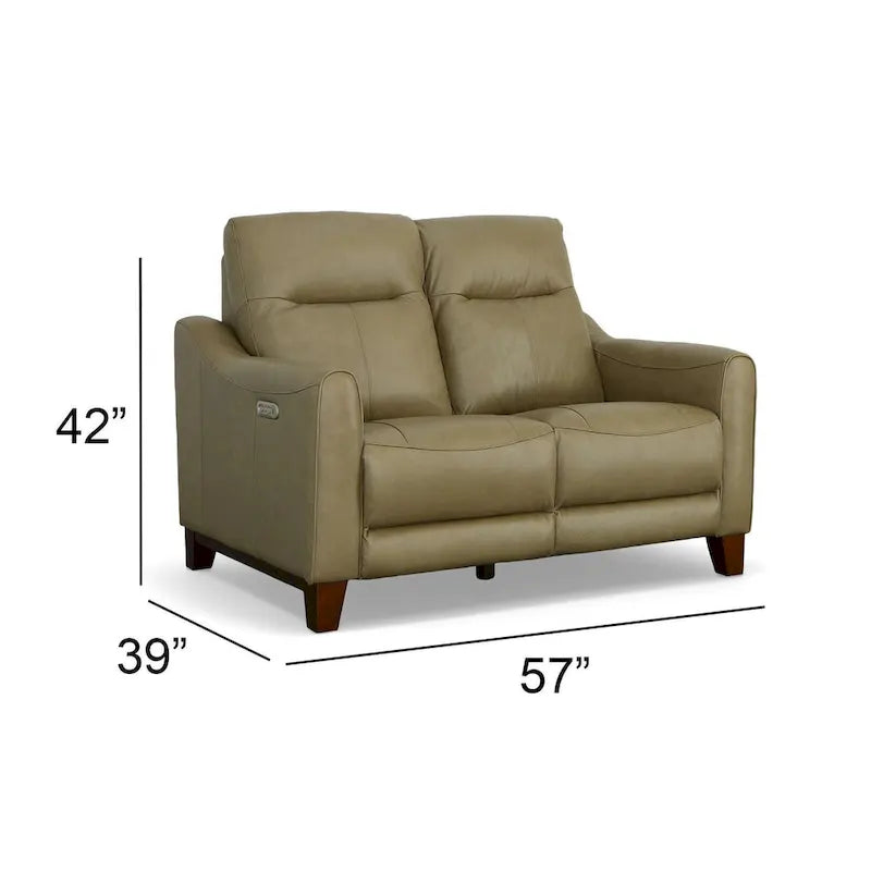 Causeuse inclinable à accoudoirs ronds en cuir véritable 57" — Ressorts Dual-Flex