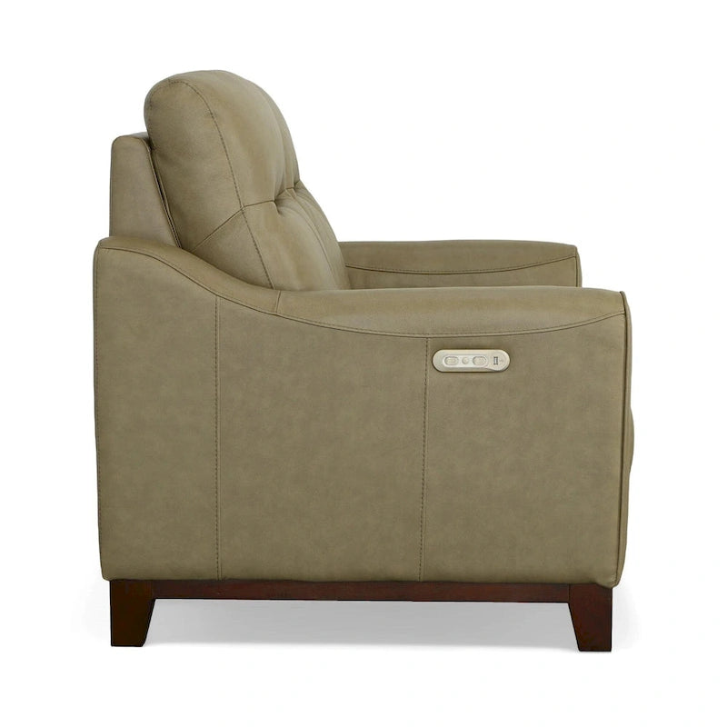 Causeuse inclinable à accoudoirs ronds en cuir véritable 57" — Ressorts Dual-Flex
