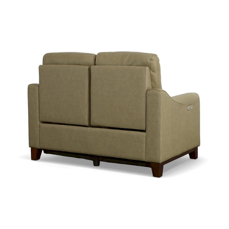 Causeuse inclinable à accoudoirs ronds en cuir véritable 57" — Ressorts Dual-Flex