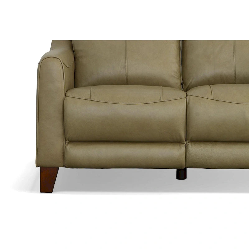 Causeuse inclinable à accoudoirs ronds en cuir véritable 57" — Ressorts Dual-Flex