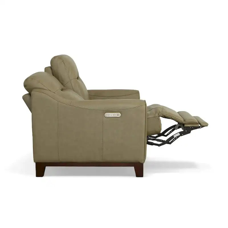 Causeuse inclinable à accoudoirs ronds en cuir véritable 57" — Ressorts Dual-Flex