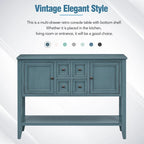 Console vintage avec quatre petits tiroirs et étagère inférieure