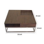Table basse carrée de 89 cm — Plateau en bois amovible, rangement dissimulé, cadre chromé