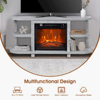 Meuble TV console de cheminée gris clair moderne avec étagères de rangement ouvertes