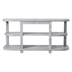 Meuble TV console de cheminée gris clair moderne avec étagères de rangement ouvertes