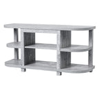 Meuble TV console de cheminée gris clair moderne avec étagères de rangement ouvertes