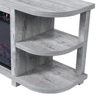 Meuble TV console de cheminée gris clair moderne avec étagères de rangement ouvertes