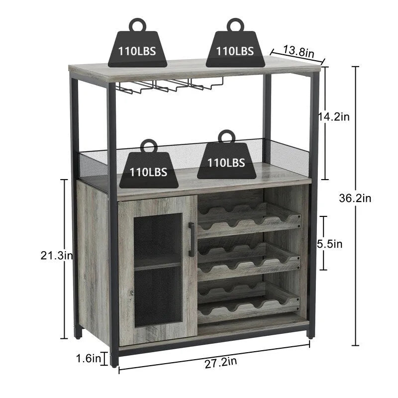 Meuble Bar d'Intérieur avec Étagères Réglables — MDF Hydrofuge, 27"L